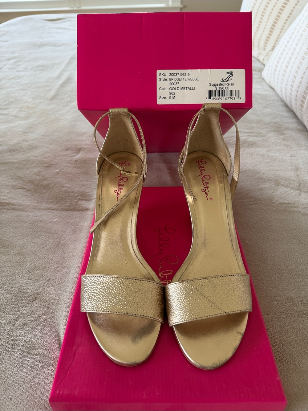 Lilly Pulitzer Metallic Gold Ankle-Strap Wedge Sandals
